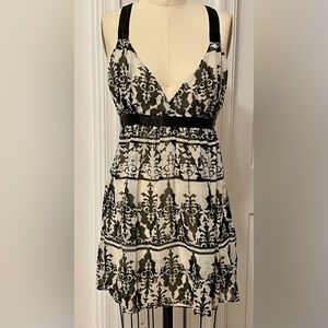 Sexy black & white print georgette halter tunic top lined bust nwot